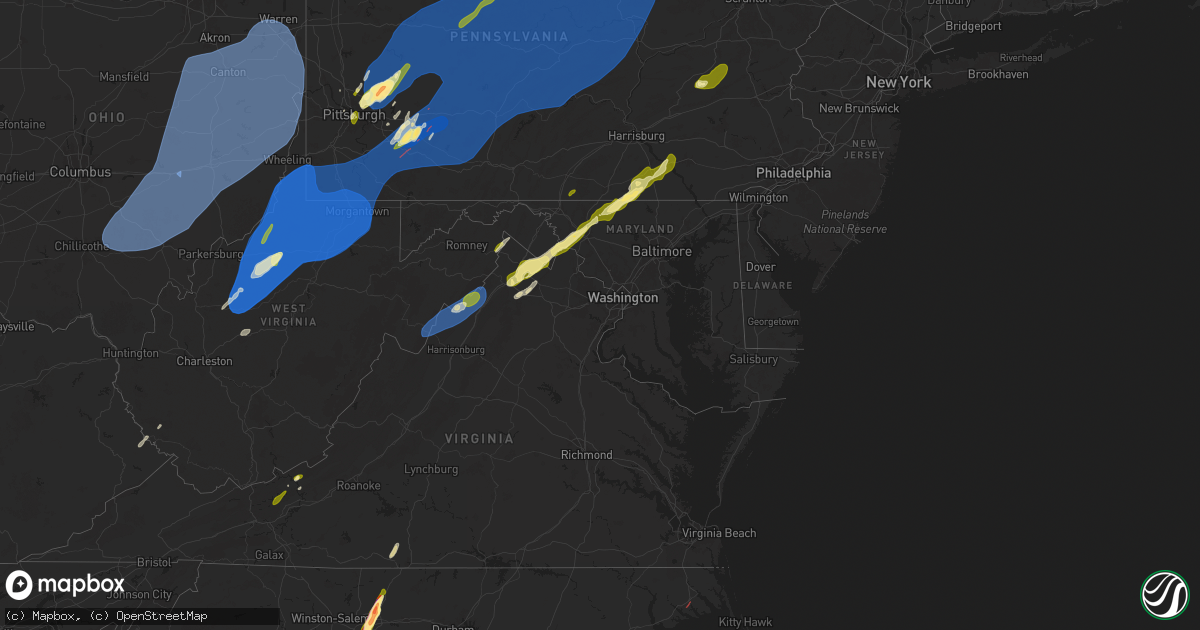 Hail map in Maryland on March 16, 2025
