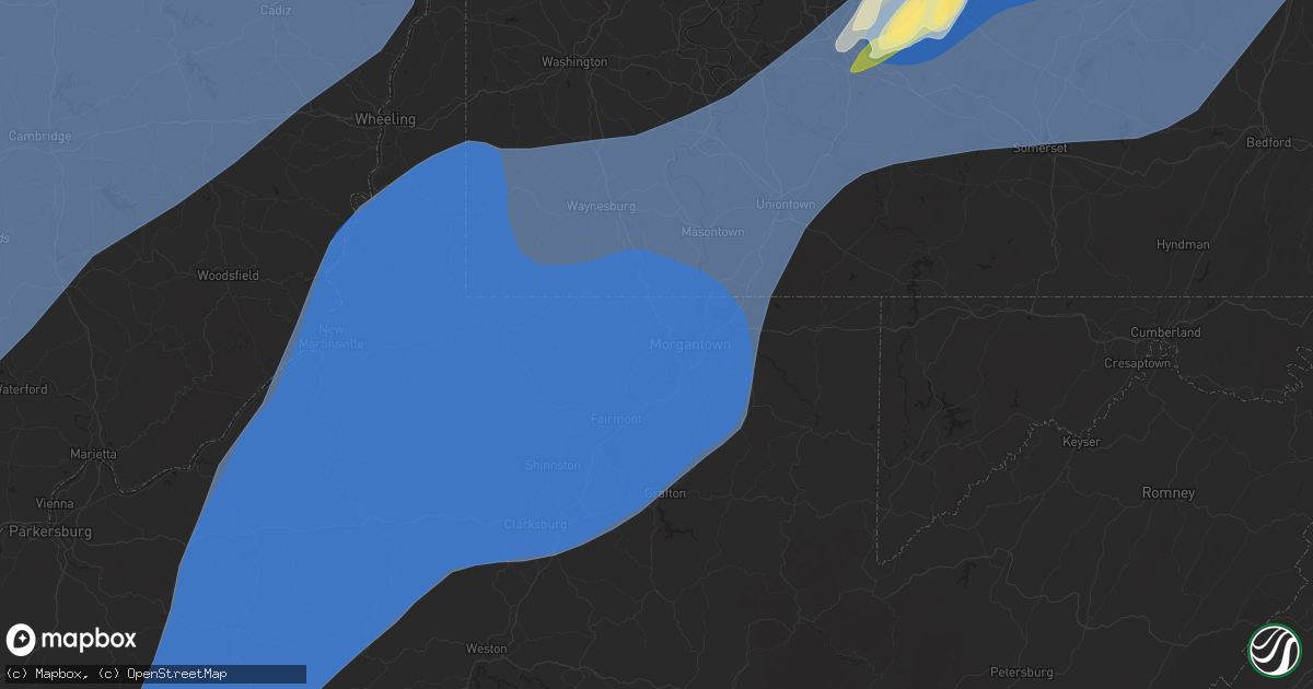 Hail map in Morgantown, WV on March 16, 2025