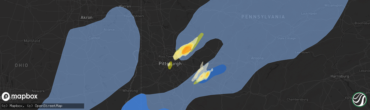 Hail map in New Kensington, PA on March 16, 2025