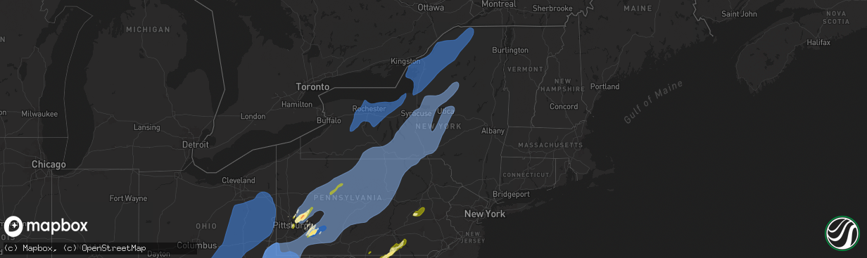 Hail map in New York on March 16, 2025