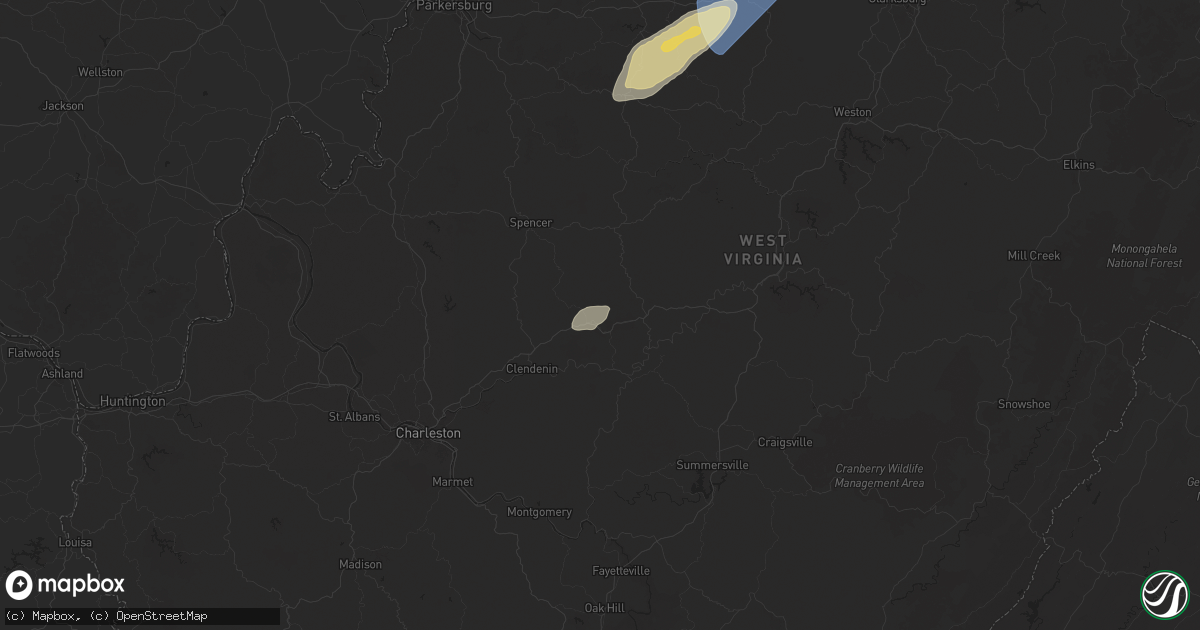 Hail map in Newton, WV on March 16, 2025