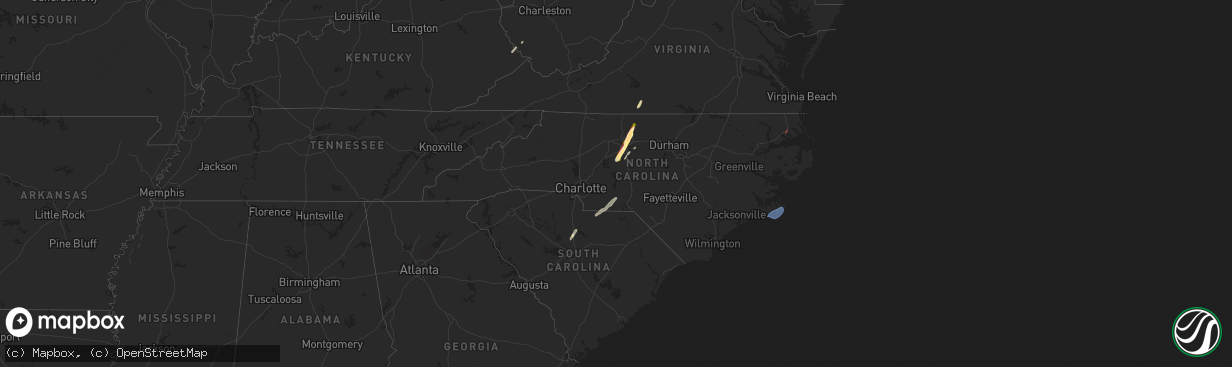 Hail map in North Carolina on March 16, 2025