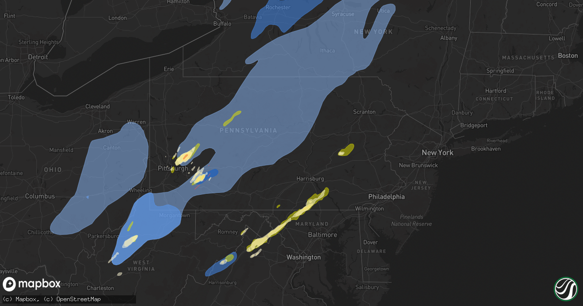 Hail map in Pennsylvania on March 16, 2025