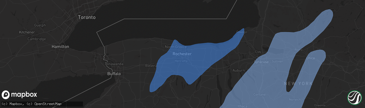 Hail map in Rochester, NY on March 16, 2025