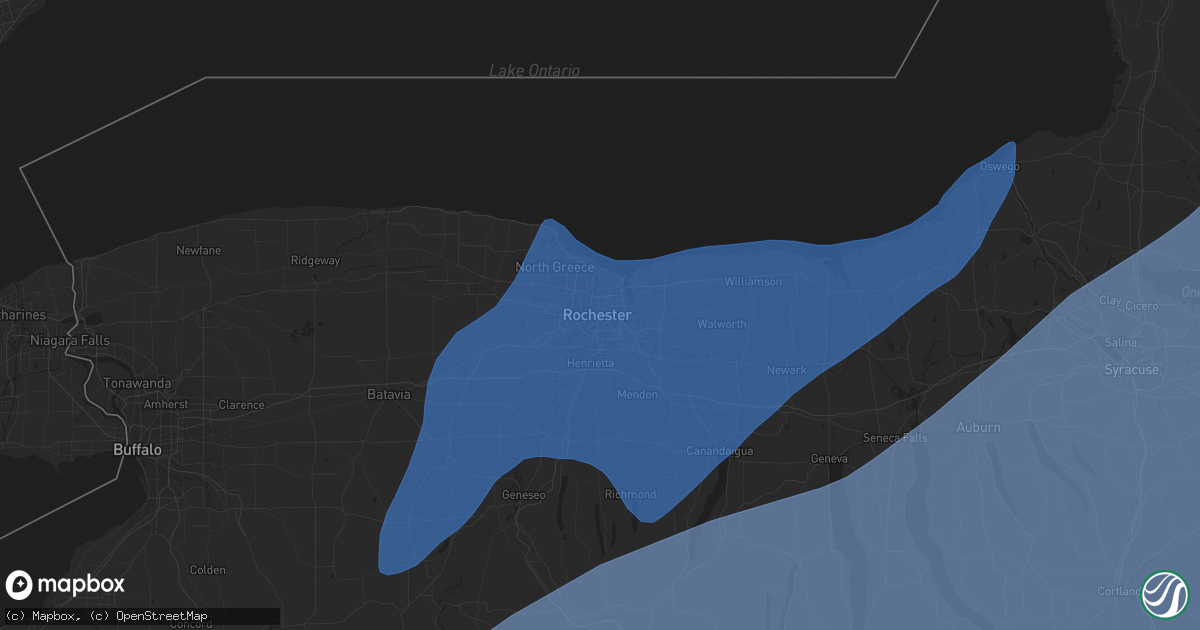 Hail map in Rochester, NY on March 16, 2025