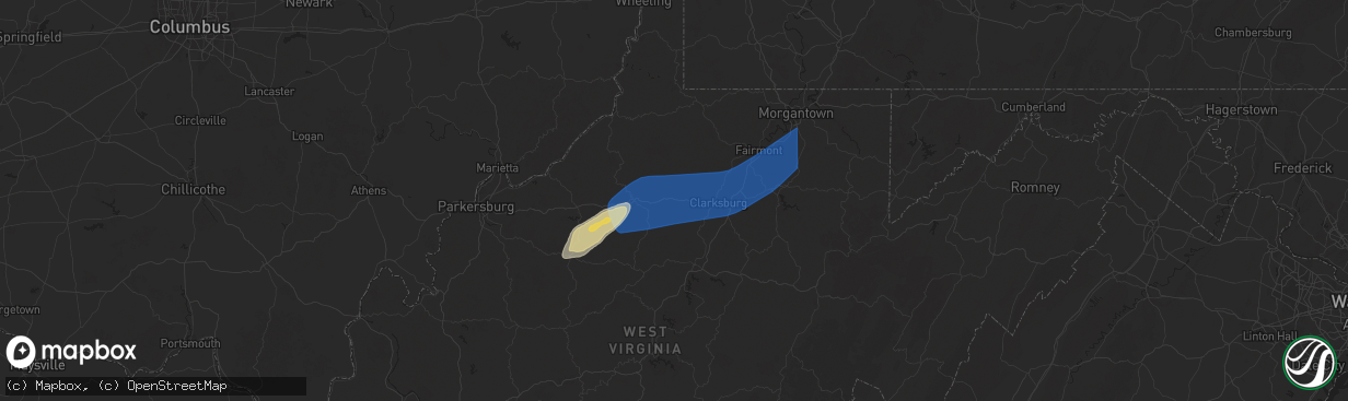 Hail map in Salem, WV on March 16, 2025