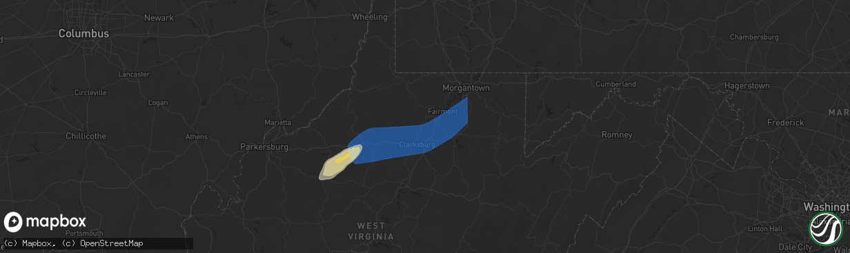 Hail map in Shinnston, WV on March 16, 2025