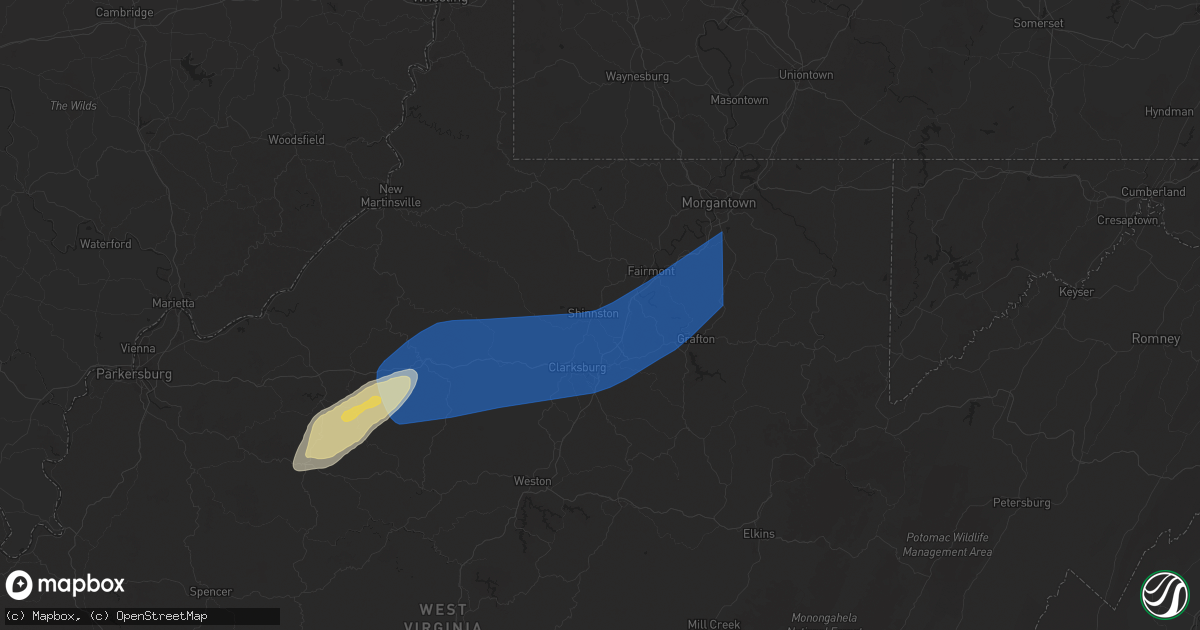 Hail map in Shinnston, WV on March 16, 2025
