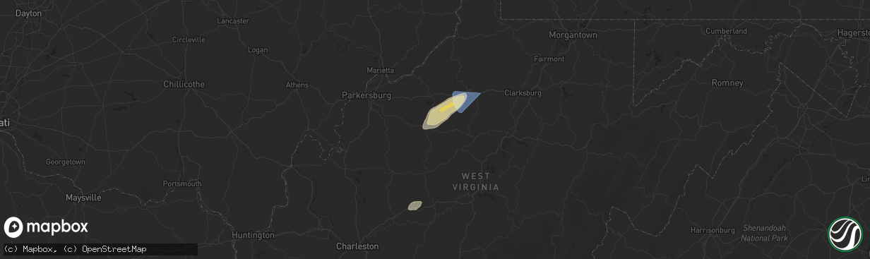 Hail map in Smithville, WV on March 16, 2025