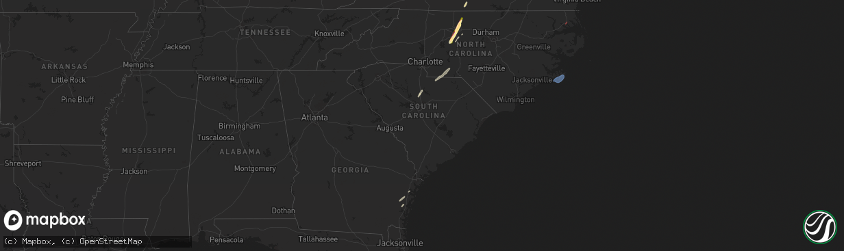 Hail map in South Carolina on March 16, 2025