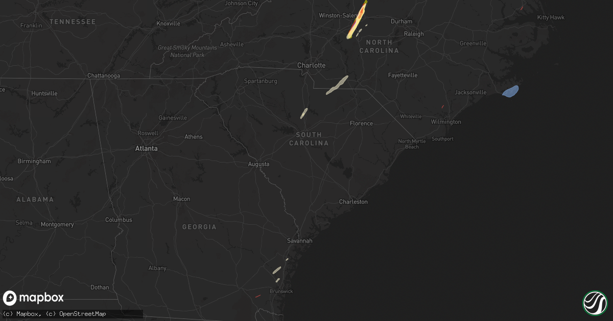 Hail map in South Carolina on March 16, 2025