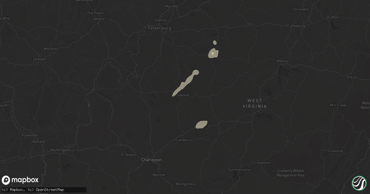 Hail map in Spencer, WV on March 16, 2025