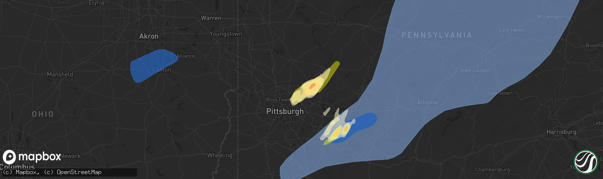 Hail map in Tarentum, PA on March 16, 2025