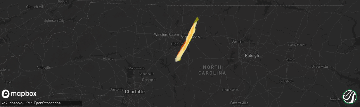 Hail map in Trinity, NC on March 16, 2025