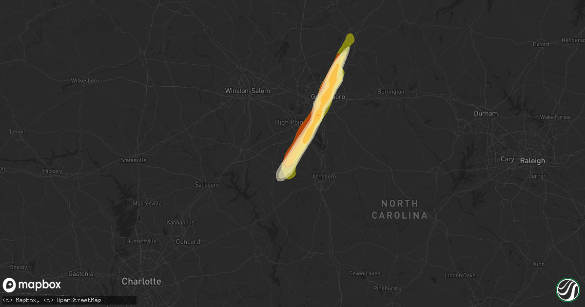Hail map in Trinity, NC on March 16, 2025