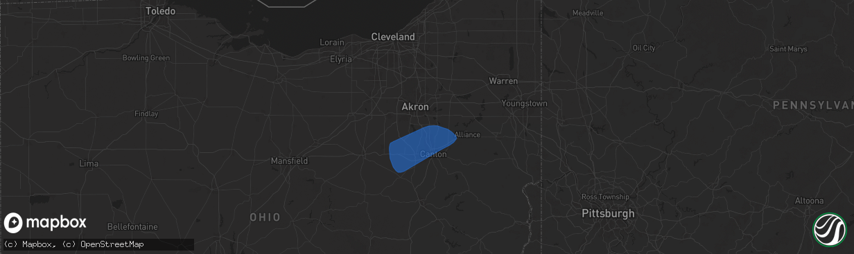 Hail map in Uniontown, OH on March 16, 2025