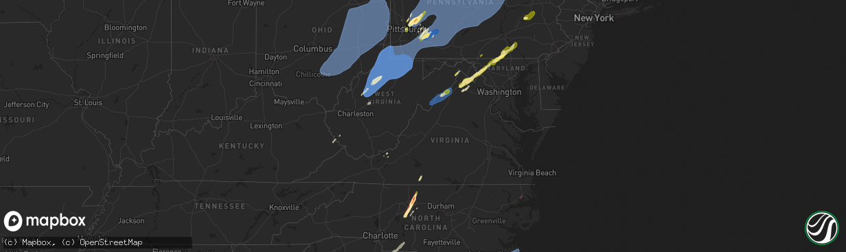 Hail map in Virginia on March 16, 2025