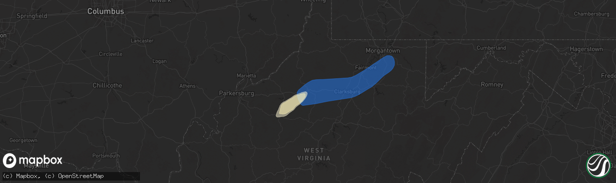 Hail map in West Union, WV on March 16, 2025