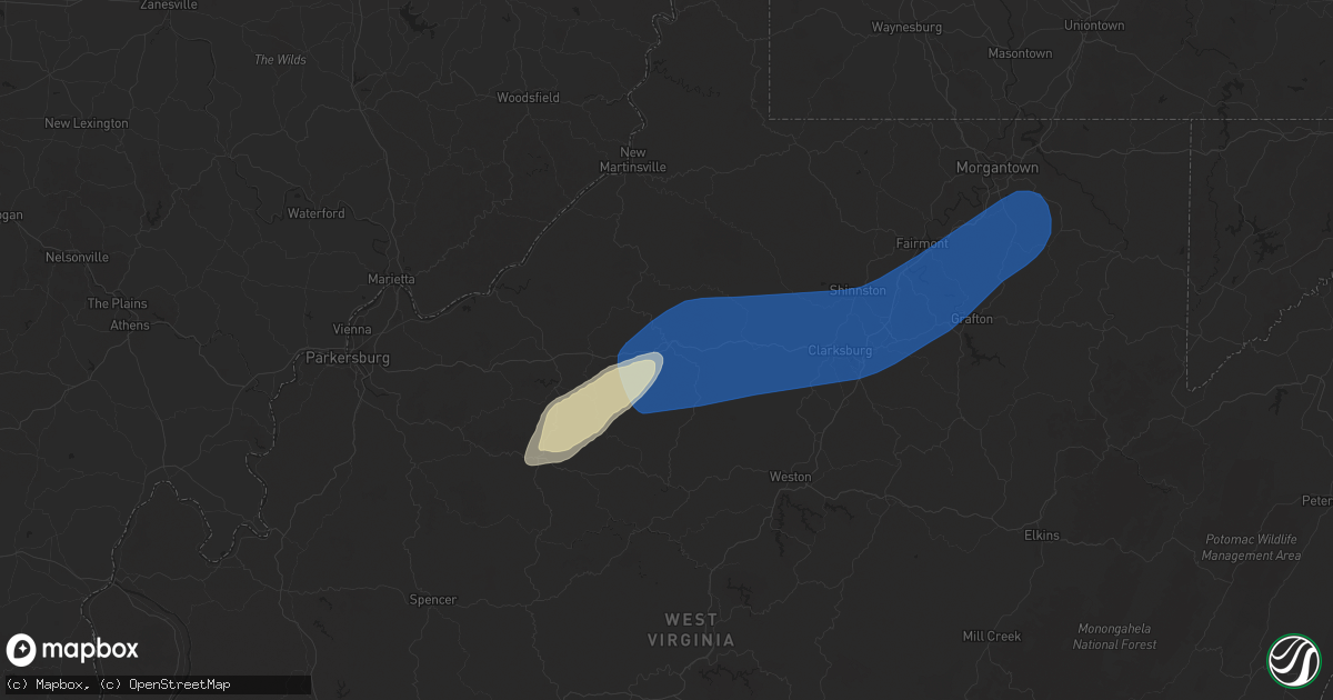 Hail map in West Union, WV on March 16, 2025