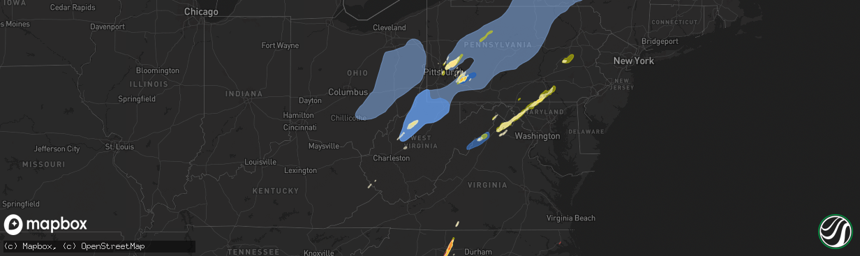 Hail map in West Virginia on March 16, 2025