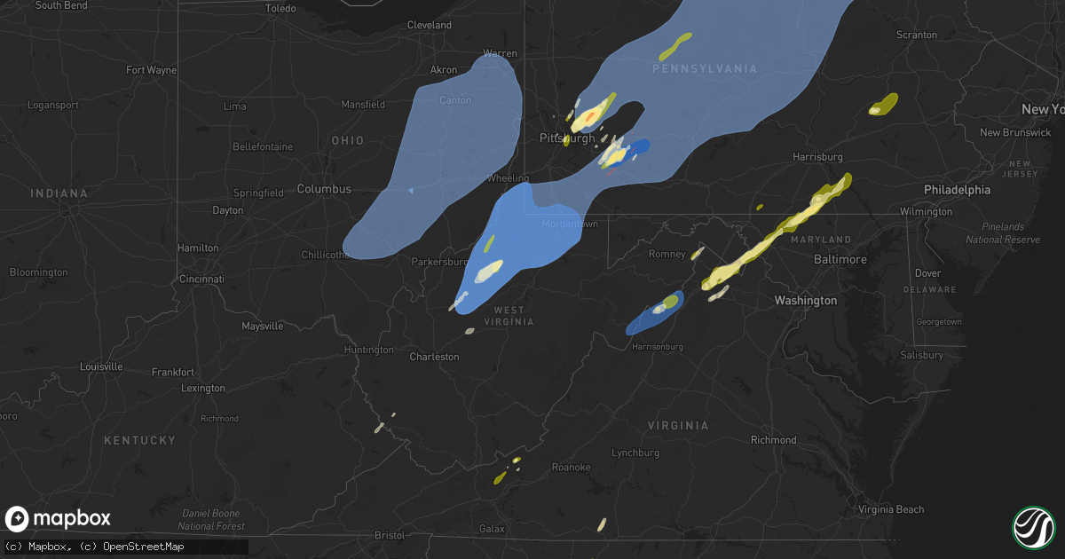 Hail map in West Virginia on March 16, 2025