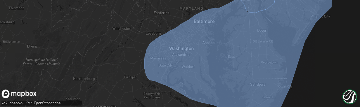 Hail map in Alexandria, VA on March 16, 2026