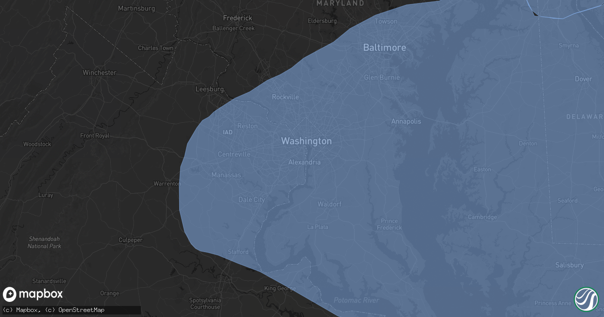 Hail map in Alexandria, VA on March 16, 2026