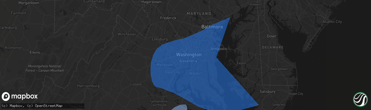 Hail map in Arlington, VA on March 16, 2026