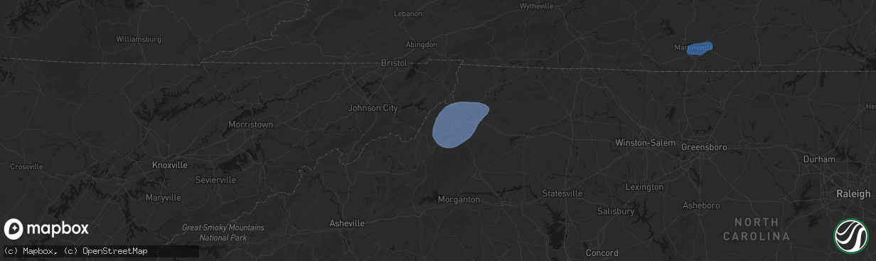 Hail map in Banner Elk, NC on March 16, 2026