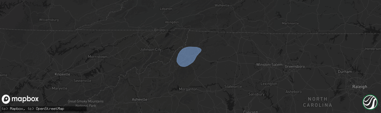 Hail map in Boone, NC on March 16, 2026