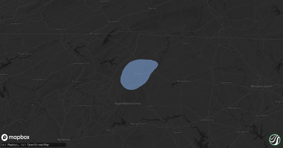 Hail map in Boone, NC on March 16, 2026