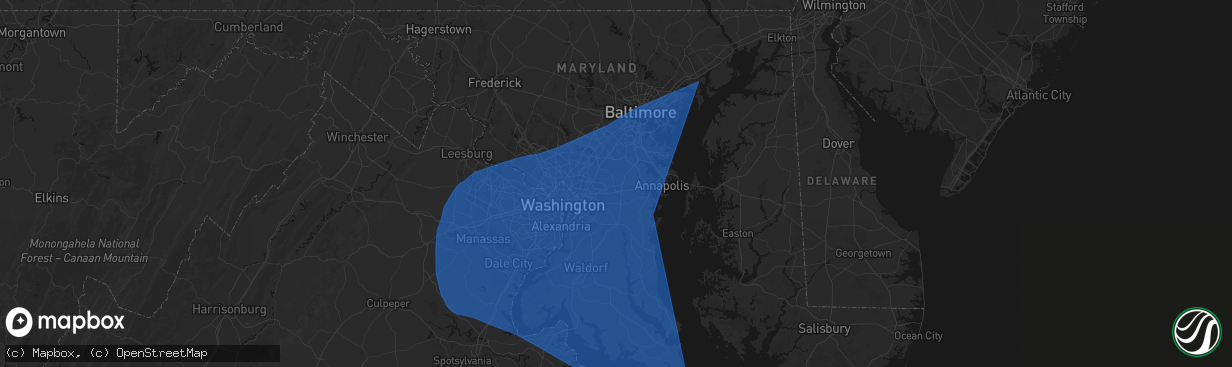 Hail map in Bowie, MD on March 16, 2026
