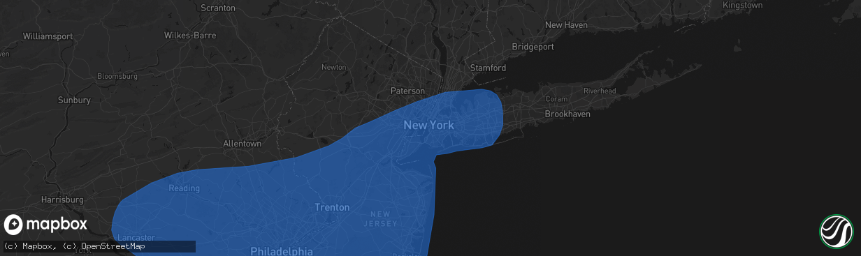 Hail map in Brooklyn, NY on March 16, 2026