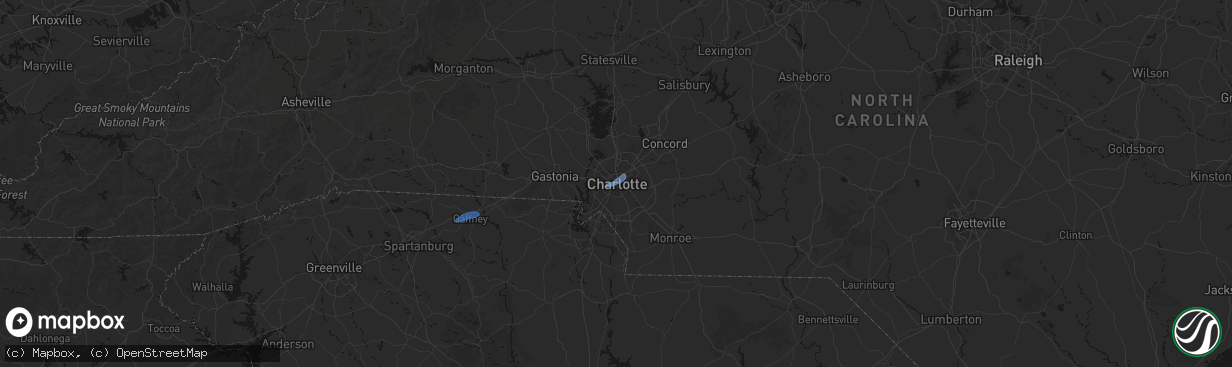 Hail map in Charlotte, NC on March 16, 2026