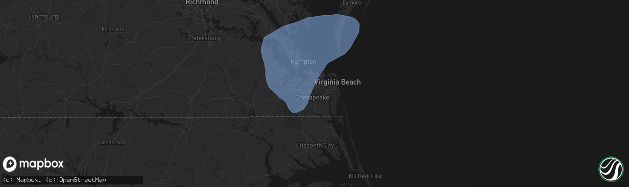Hail map in Chesapeake, VA on March 16, 2026