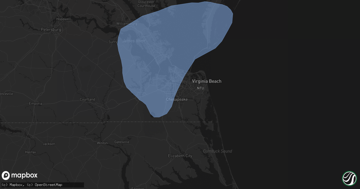 Hail map in Chesapeake, VA on March 16, 2026