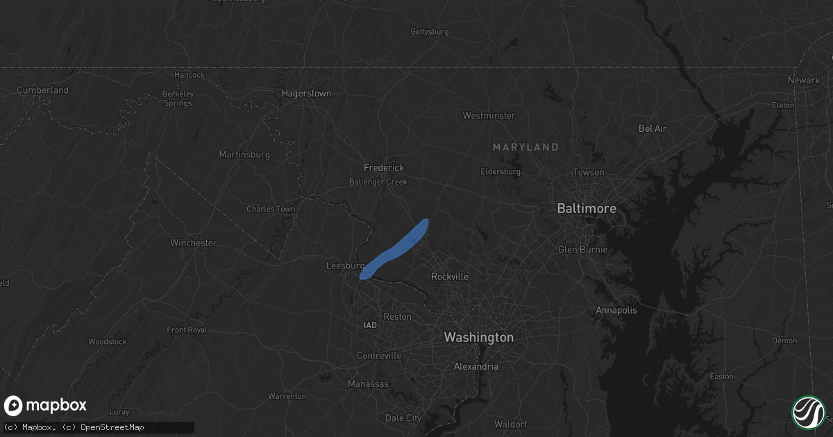 Hail map in Clarksburg, MD on March 16, 2026