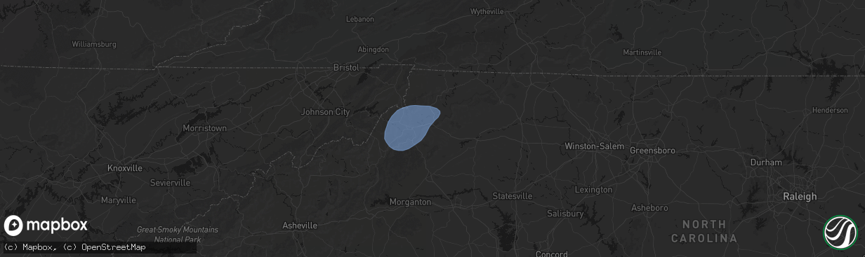 Hail map in Deep Gap, NC on March 16, 2026