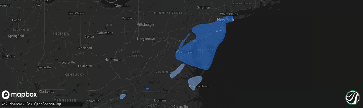 Hail map in Delaware on March 16, 2026