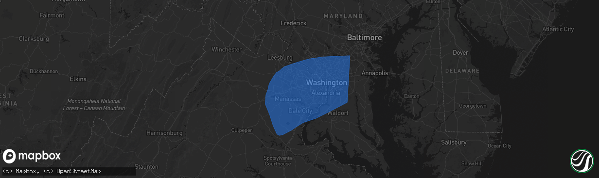 Hail map in Fairfax, VA on March 16, 2026