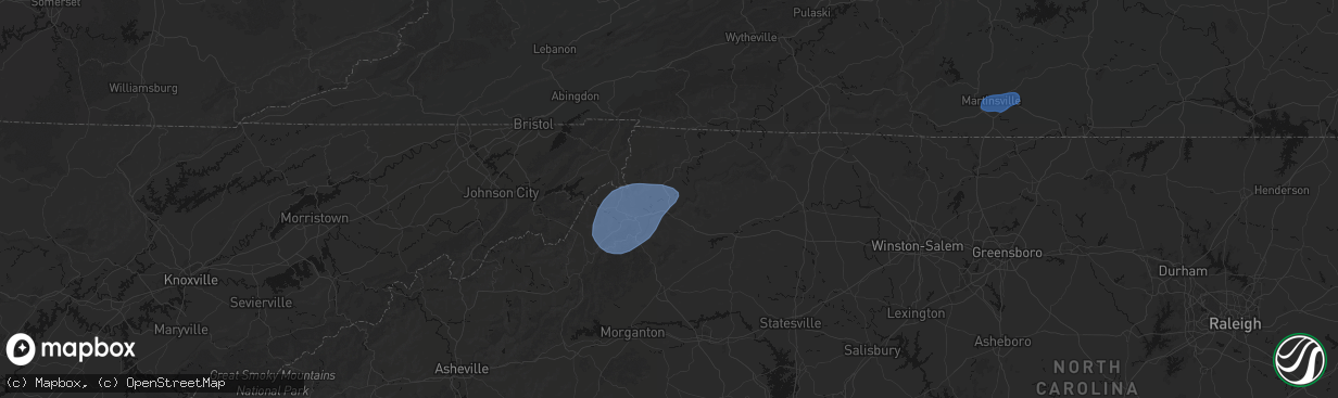 Hail map in Fleetwood, NC on March 16, 2026