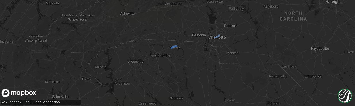 Hail map in Gaffney, SC on March 16, 2026