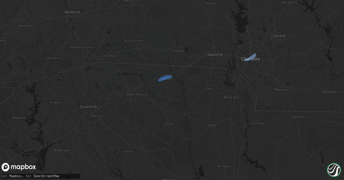 Hail map in Gaffney, SC on March 16, 2026