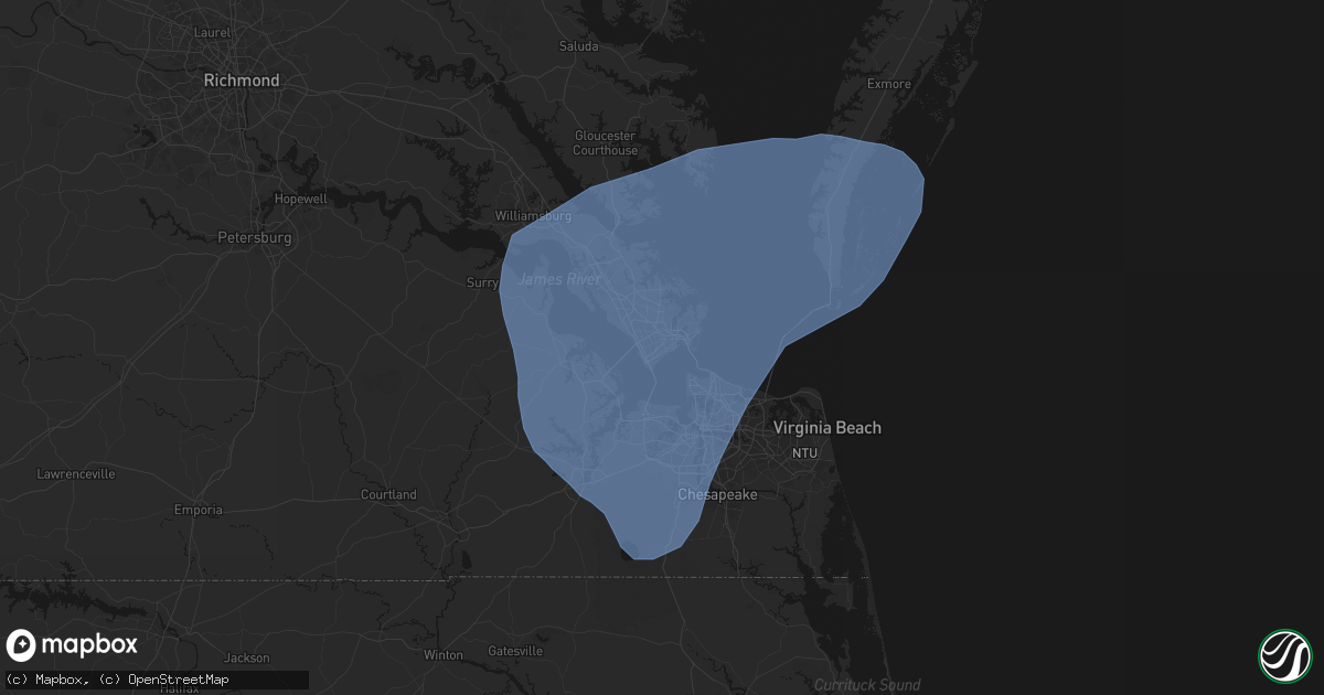 Hail map in Hampton, VA on March 16, 2026