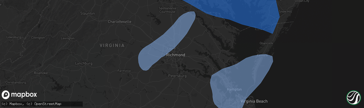 Hail map in Henrico, VA on March 16, 2026