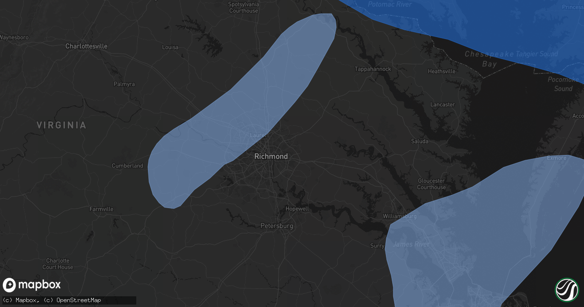 Hail map in Henrico, VA on March 16, 2026