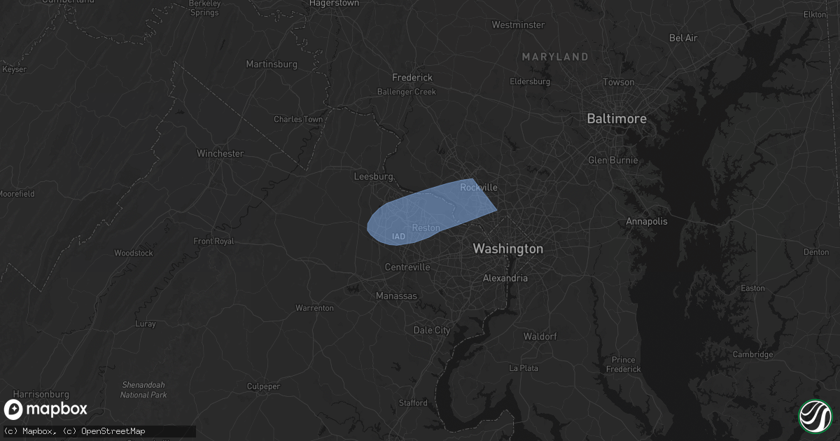 Hail map in Herndon, VA on March 16, 2026