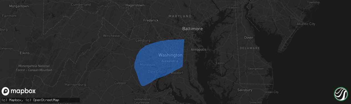 Hail map in Hyattsville, MD on March 16, 2026