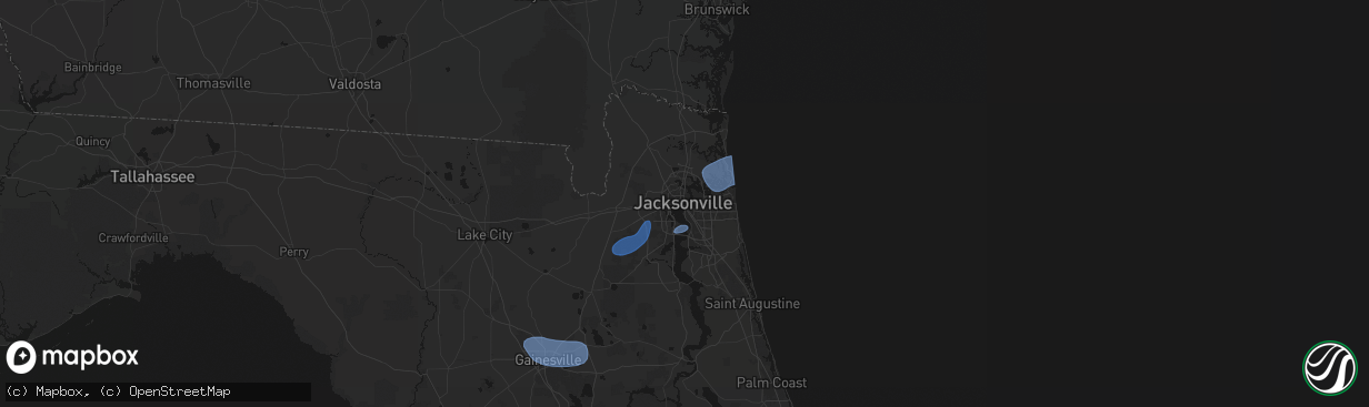 Hail map in Jacksonville, FL on March 16, 2026