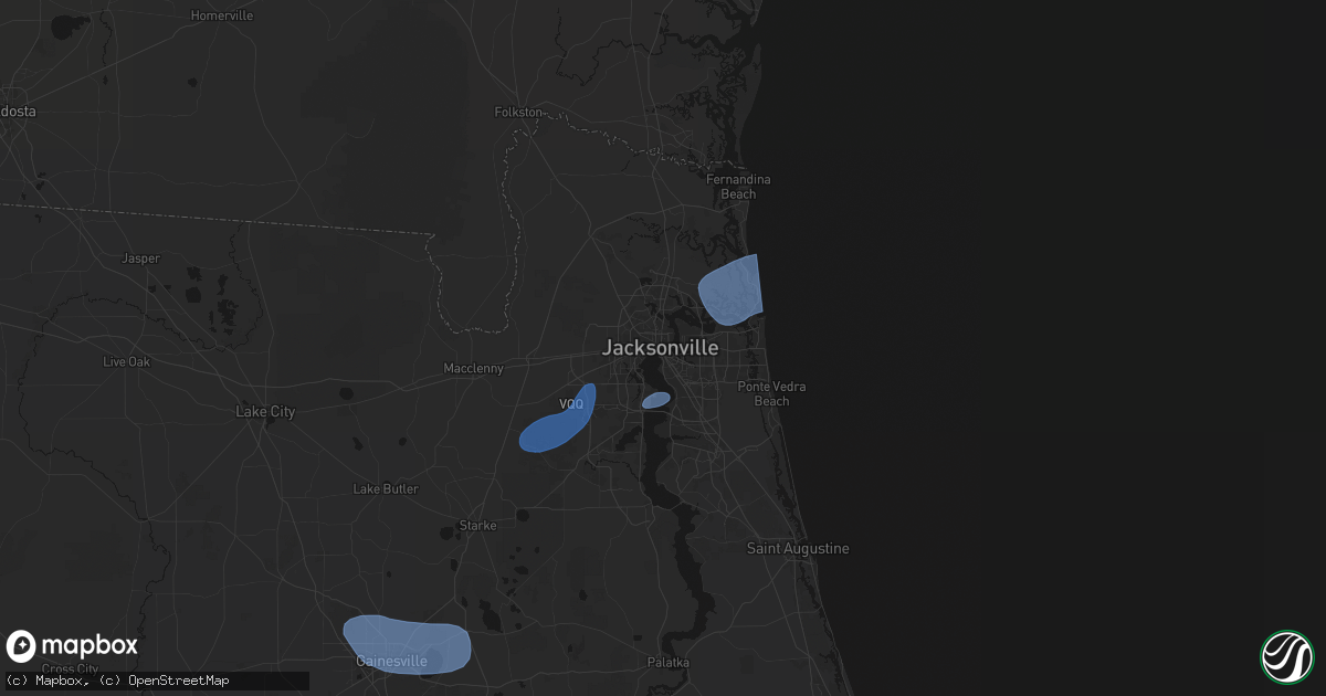 Hail map in Jacksonville, FL on March 16, 2026